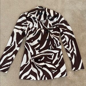 Iz Byer White and Brown Trench Coat with Zebra Print